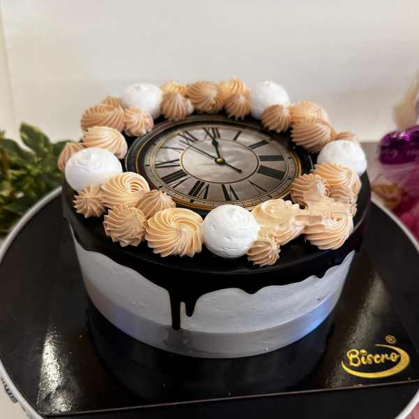 Clock Theme Flower New Year Cake