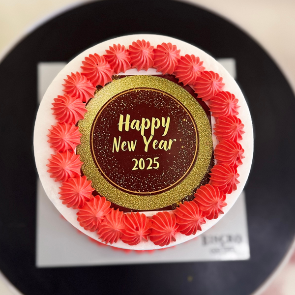 Red White New Year Photo Cake